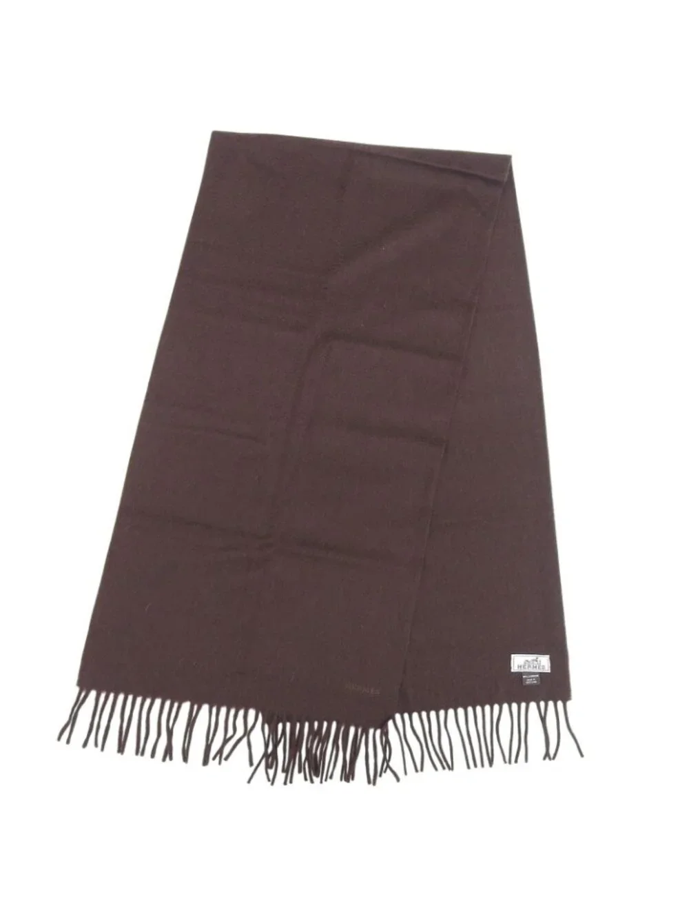 Hermes Rectoverso Cashmere Logo Embroidery Scarf with Fringe Brown - Picture 5 of 9